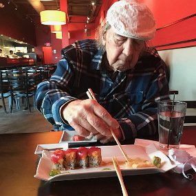 Dad_Sushi Dad eating sushi for lunch