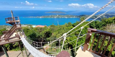 20230302_142952 Zip lining - view of Magens Bay and one of the zip platforms